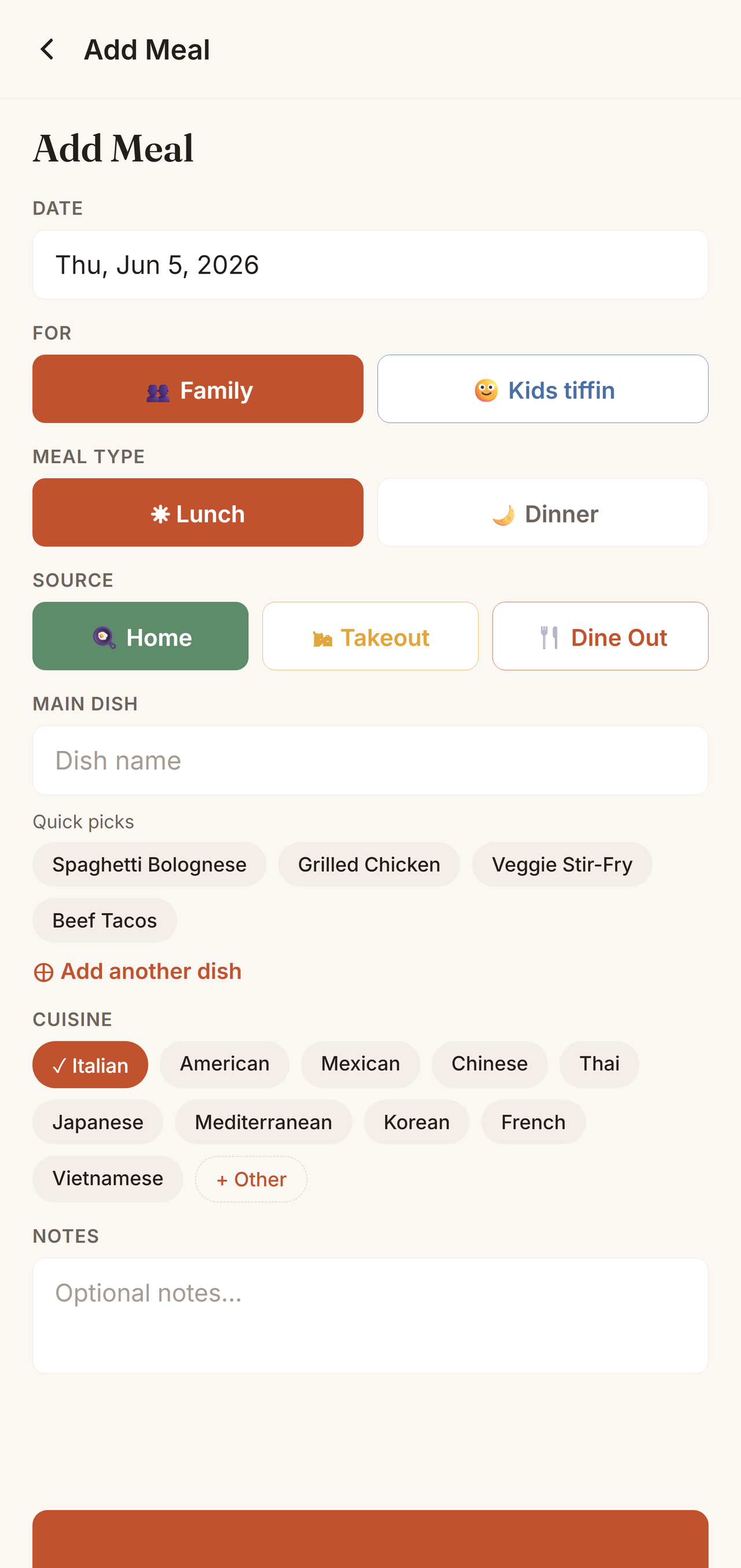 Log a meal in seconds