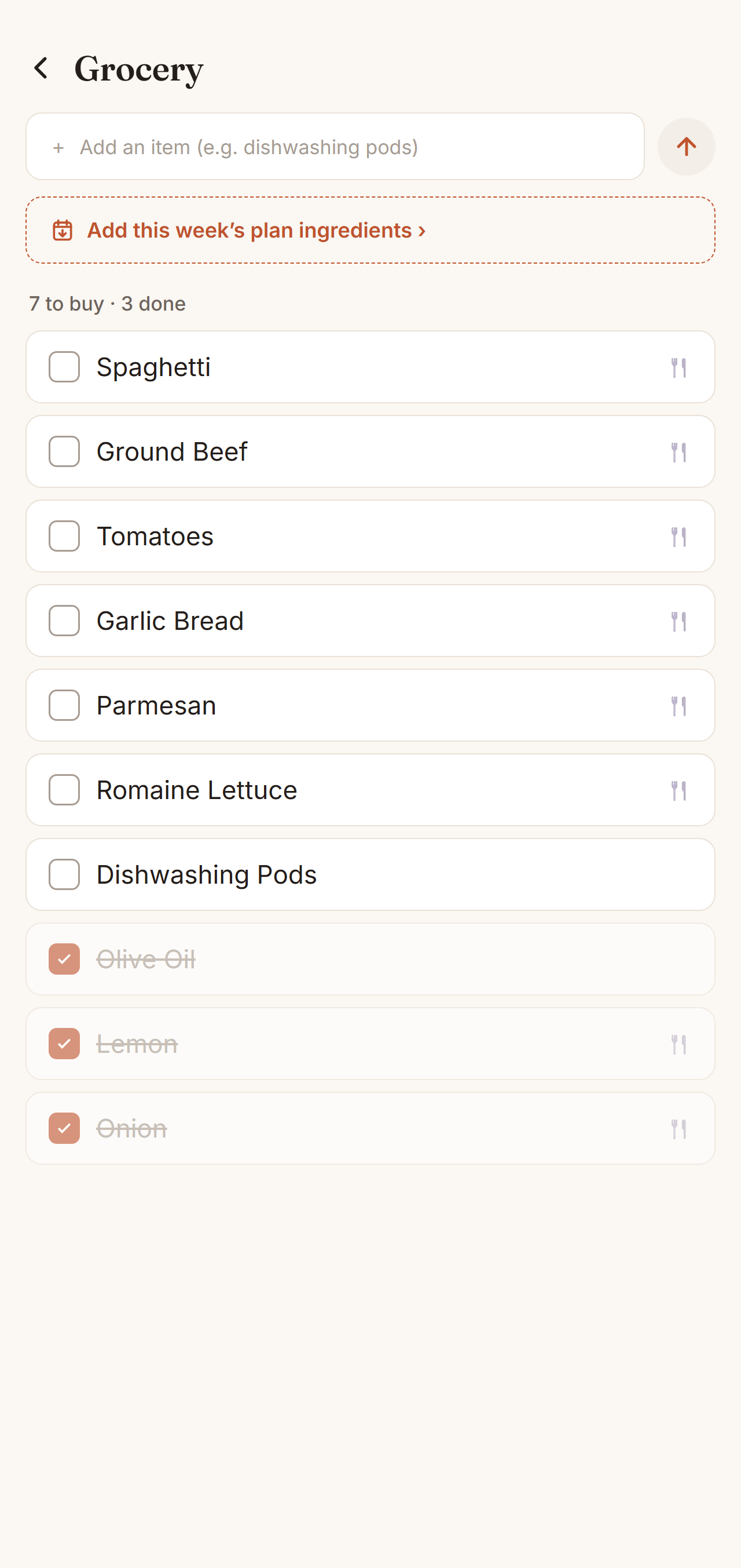 Shared grocery list