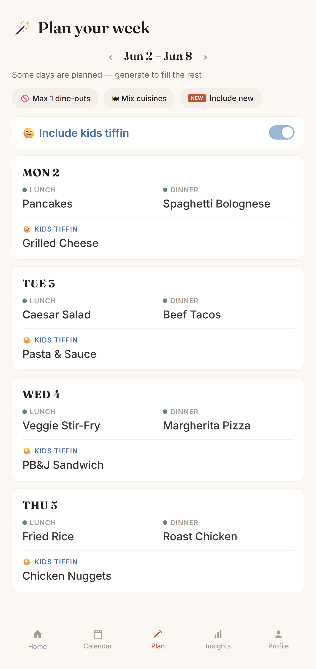 Auto-planned week